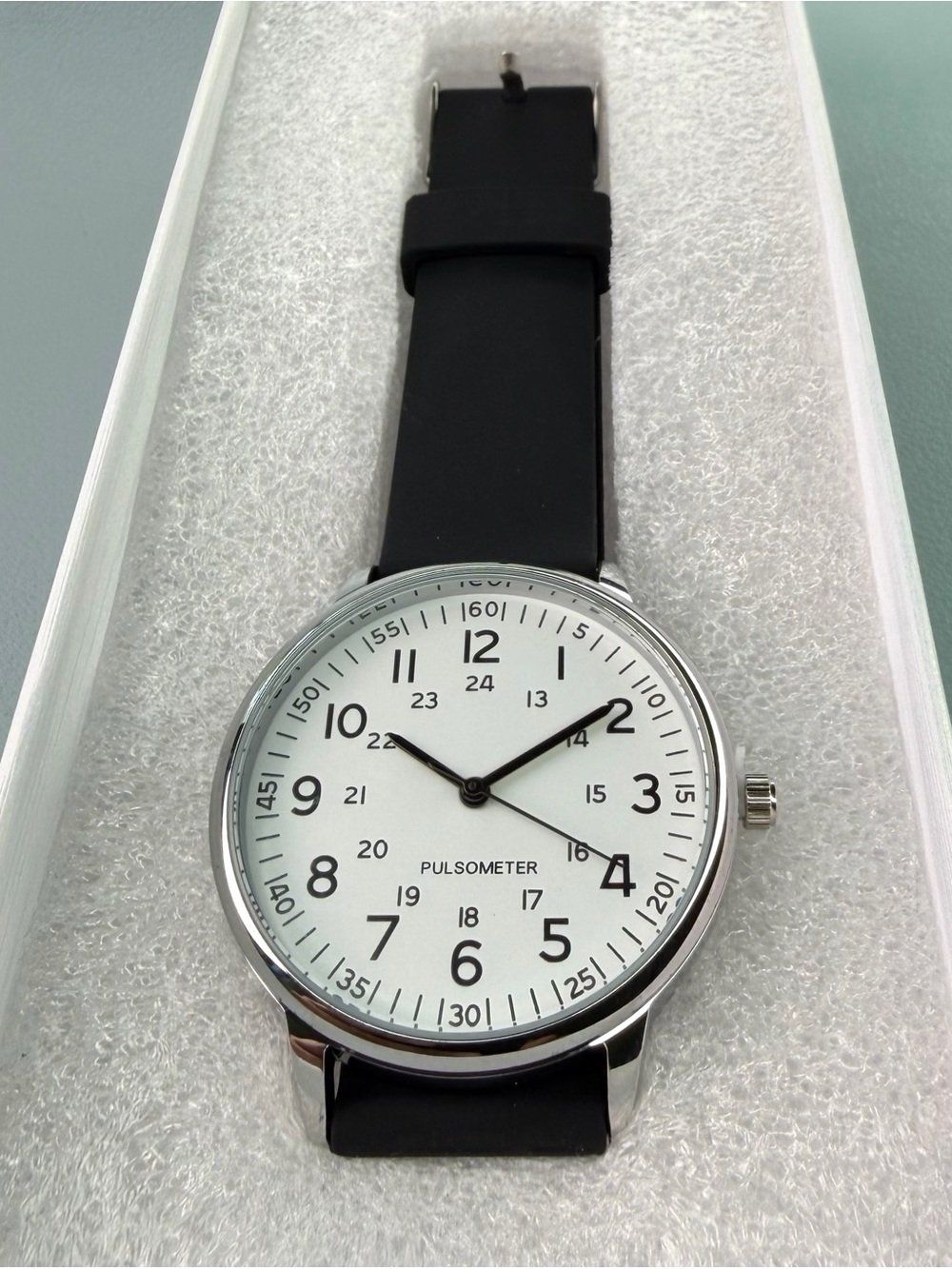 Pulsometer Men's Black Strap Watch with White Dial